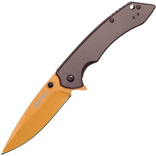 Assisted Open Folding Pocket Knife with Grey handle and Orange Blade