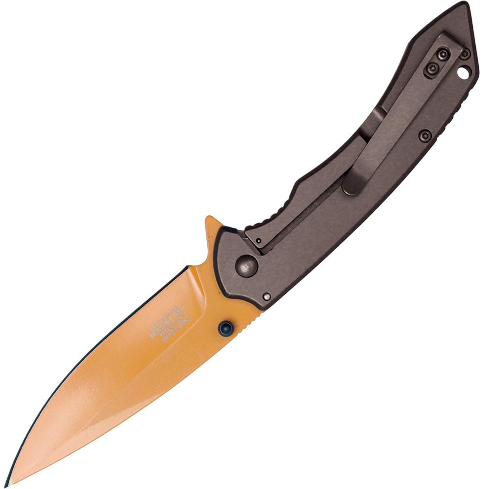 Assisted Open Folding Pocket Knife with Grey handle and Orange Blade