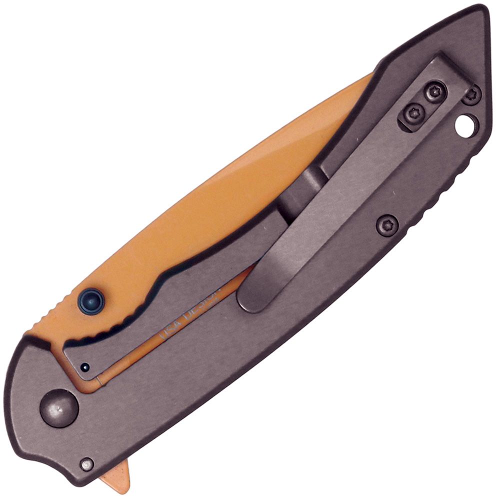 Assisted Open Folding Pocket Knife with Grey handle and Orange Blade