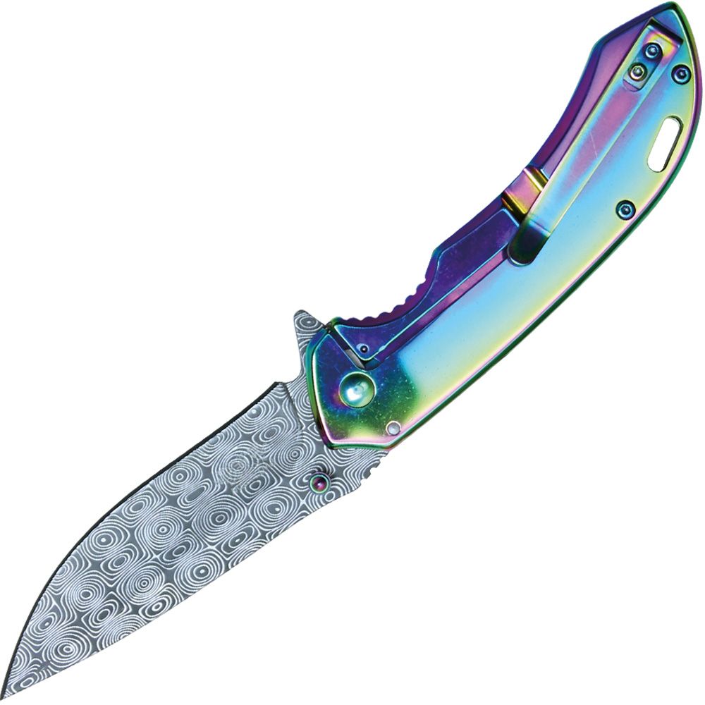 Assisted Open Folding Pocket Knife with Rainbow handle with American Flag Design