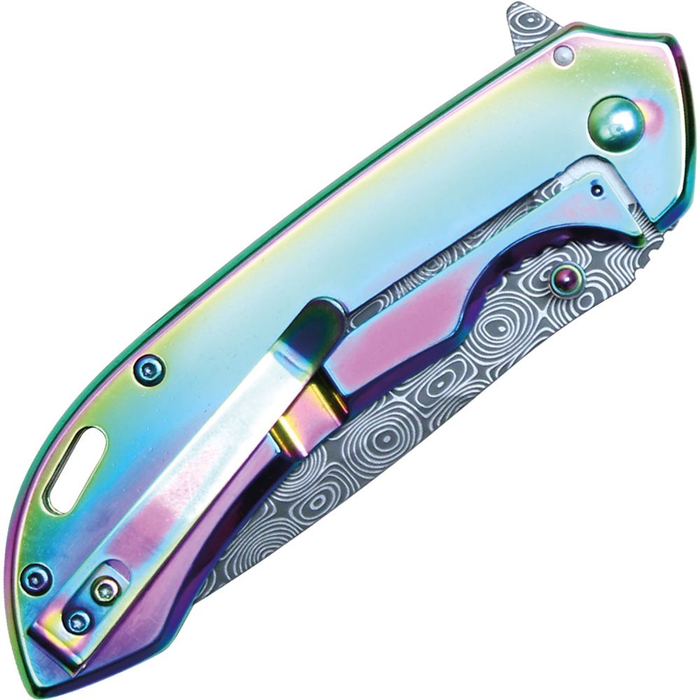 Assisted Open Folding Pocket Knife with Rainbow handle with American Flag Design